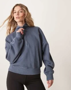 Abercrombie & Fitch Quarter Zip Sweatshirt In Indigo For Women Green -Abercro Clothing Shop 207915655 1 green 1