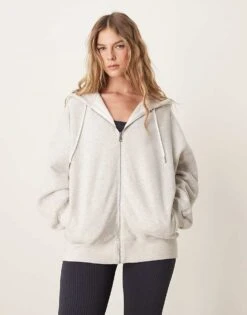 Abercrombie & Fitch Zip Through Hoodie In Grey For Women Beige -Abercro Clothing Shop 207915665 4