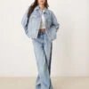 Abercrombie & Fitch Distressed Denim Trucker Jacket In Light Denim For Women