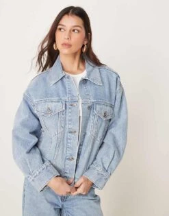 Abercrombie & Fitch Distressed Denim Trucker Jacket In Light Denim For Women -Abercro Clothing Shop 207915697 4