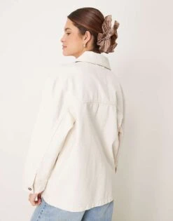 Abercrombie & Fitch Utility Shacket With Leather Collar In Beige For Women Cream -Abercro Clothing Shop 207915719 3