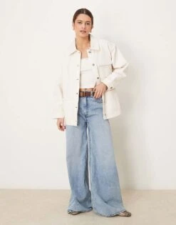 Abercrombie & Fitch Utility Shacket With Leather Collar In Beige For Women Cream -Abercro Clothing Shop 207915719 4