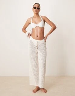 Abercrombie & Fitch Swim Sheer Knitted Trouser In White For Women -Abercro Clothing Shop 207915721 1 white 1