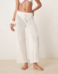Abercrombie & Fitch Swim Sheer Knitted Trouser In White For Women -Abercro Clothing Shop 207915721 5