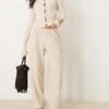 Abercrombie & Fitch Pull On Linen Blend Straight Leg Trouser In Beige For Women