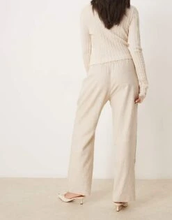 Abercrombie & Fitch Pull On Linen Blend Straight Leg Trouser In Beige For Women -Abercro Clothing Shop 207915802 3