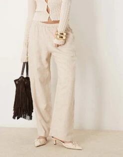 Abercrombie & Fitch Pull On Linen Blend Straight Leg Trouser In Beige For Women -Abercro Clothing Shop 207915802 4