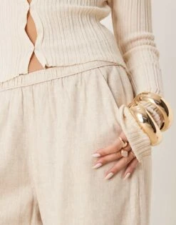 Abercrombie & Fitch Pull On Linen Blend Straight Leg Trouser In Beige For Women -Abercro Clothing Shop 207915802 5