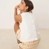 Abercrombie & Fitch Button Detail Shell Top In Off White For Women Pink Wash