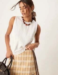 Abercrombie & Fitch Button Detail Shell Top In Off White For Women Pink Wash -Abercro Clothing Shop 207915821 3