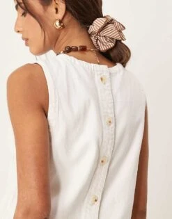 Abercrombie & Fitch Button Detail Shell Top In Off White For Women Pink Wash -Abercro Clothing Shop 207915821 4