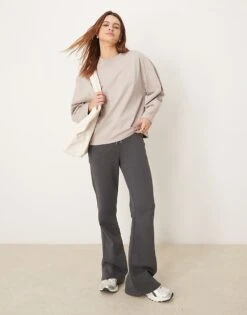 Abercrombie & Fitch Long Sleeve Top In Taupe For Women -Abercro Clothing Shop 207915832 4