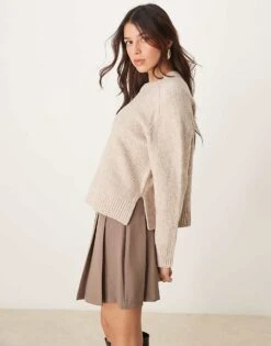 Abercrombie & Fitch Knitted Jumper In Taupe For Women -Abercro Clothing Shop 207915871 1 taupe 1