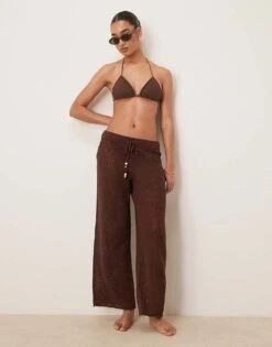 Abercrombie & Fitch Swim Sheer Knitted Trouser In Brown For Women