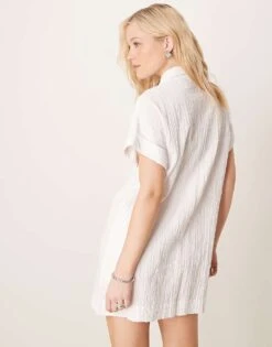 Abercrombie & Fitch Textured Mini Shirt Dress In White For Women -Abercro Clothing Shop 207915927 3