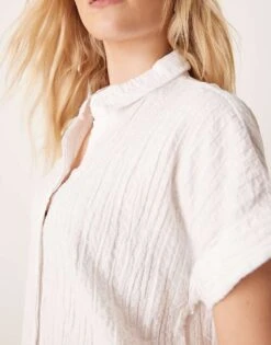 Abercrombie & Fitch Textured Mini Shirt Dress In White For Women -Abercro Clothing Shop 207915927 4