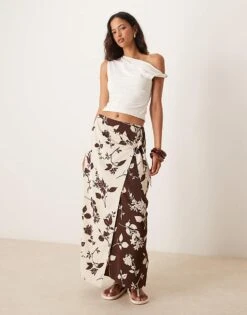 Abercrombie & Fitch Wrap Knot Detail Maxi Skirt In Brown Floral Print For Women Brown Print -Abercro Clothing Shop 207915928 1 brownprint 1