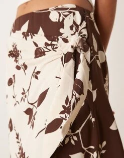 Abercrombie & Fitch Wrap Knot Detail Maxi Skirt In Brown Floral Print For Women Brown Print -Abercro Clothing Shop 207915928 3