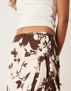 Abercrombie & Fitch Wrap Knot Detail Maxi Skirt In Brown Floral Print For Women Brown Print -Abercro Clothing Shop 207915928 5