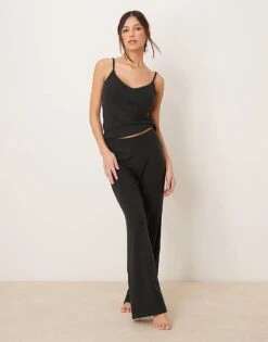 Abercrombie & Fitch Nightwear Pointelle Trouser Co-ord In Black For Women