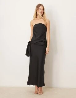 Abercrombie & Fitch Strapless Bow Detail Maxi Dress In Black For Women