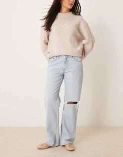 Abercrombie & Fitch Low Rise Baggy Fit Jean With Busted Knee In Light Wash For Women Light Wash Blue -Abercro Clothing Shop 207915958 1 lightwashblue 1