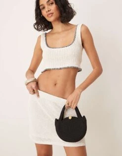 Abercrombie & Fitch Knitted Crochet Mini Skirt In Cream For Women -Abercro Clothing Shop 207915966 4