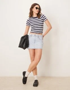 Abercrombie & Fitch Denim Mini Skirt In Blue Wash For Women Light Blue