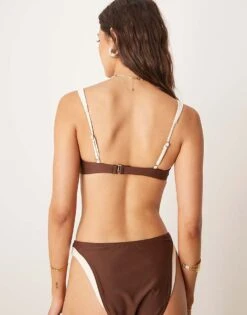 Abercrombie & Fitch Swim Wide Contrast Binding Bikini Top Co-ord In Brown For Women -Abercro Clothing Shop 207916014 3