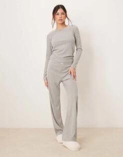 Abercrombie & Fitch Nightwear Pointelle Trouser Co-ord In Light Grey For Women -Abercro Clothing Shop 207916036 1 grey 1
