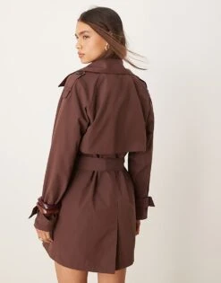 Abercrombie & Fitch Short Trench Coat In Brown For Women Light Grey -Abercro Clothing Shop 207916037 4