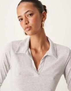 Abercrombie & Fitch Collared Long Sleeve Top In Grey For Women -Abercro Clothing Shop 207916064 3