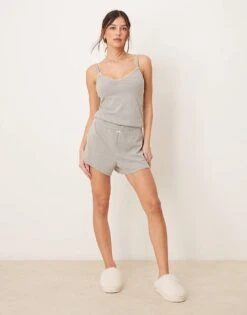 Abercrombie & Fitch Nightwear Flippy Pointelle Short Co-ord In Light Grey For Women -Abercro Clothing Shop 207916128 1 grey 1