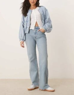 Abercrombie & Fitch High Rise 90's Fit Relaxed Jean In Distressed Wash For Women Blue Wash
