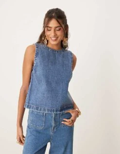 Abercrombie & Fitch Button Detail Shell Top In Blue Wash For Women Medium Wash -Abercro Clothing Shop 207916175 1 mediumwash 1