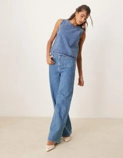 Abercrombie & Fitch Button Detail Shell Top In Blue Wash For Women Medium Wash -Abercro Clothing Shop 207916175 3