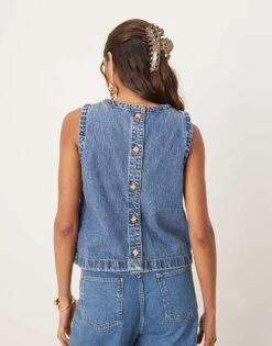 Abercrombie & Fitch Button Detail Shell Top In Blue Wash For Women Medium Wash -Abercro Clothing Shop 207916175 4