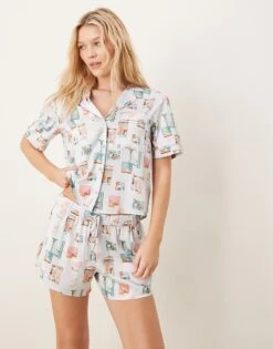 Abercrombie & Fitch Nightwear Button Up Top Co-ord In Postcard Print For Women Post Card Print -Abercro Clothing Shop 207916184 1 postcardprint 1