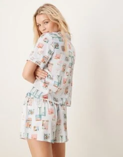 Abercrombie & Fitch Nightwear Button Up Top Co-ord In Postcard Print For Women Post Card Print -Abercro Clothing Shop 207916184 4