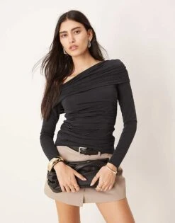 Abercrombie & Fitch Sheer Fold Over Top In Black For Women -Abercro Clothing Shop 207916263 1 black 1