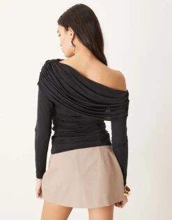 Abercrombie & Fitch Sheer Fold Over Top In Black For Women -Abercro Clothing Shop 207916263 3