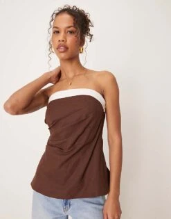 Abercrombie & Fitch Sleeveless Linen Tube Top In Beige For Women