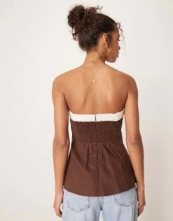 Abercrombie & Fitch Sleeveless Linen Tube Top In Beige For Women -Abercro Clothing Shop 207916264 3
