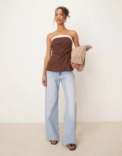 Abercrombie & Fitch Sleeveless Linen Tube Top In Beige For Women -Abercro Clothing Shop 207916264 4