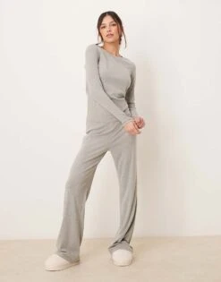 Abercrombie & Fitch Nightwear Long Sleeve Pointelle Top Co-ord In Light Grey For Women -Abercro Clothing Shop 207916273 3
