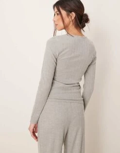 Abercrombie & Fitch Nightwear Long Sleeve Pointelle Top Co-ord In Light Grey For Women -Abercro Clothing Shop 207916273 4