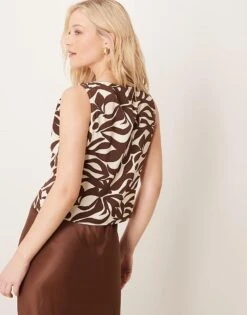 Abercrombie & Fitch One-shoulder Scarf Top In Brown Abstract Print For Women Brown Print -Abercro Clothing Shop 207916286 3