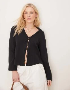 Abercrombie & Fitch Relaxed Textured Shirt In Black For Women Brown