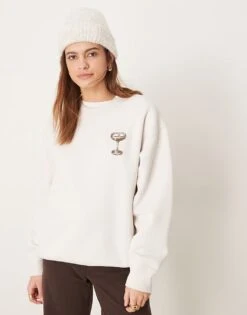 Abercrombie & Fitch Oversized Crewneck Graphic Knit Jumper In Beige For Women -Abercro Clothing Shop 207916368 1 beige 1