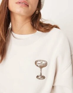 Abercrombie & Fitch Oversized Crewneck Graphic Knit Jumper In Beige For Women -Abercro Clothing Shop 207916368 3